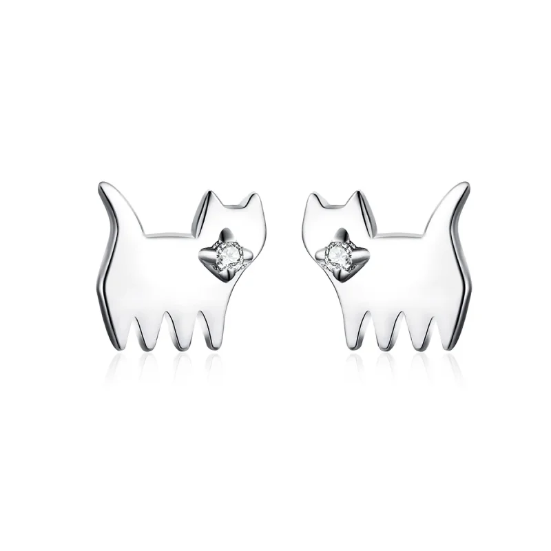 (image for) Pandora Style Silver Cute Cat Stud Earrings - SCE656