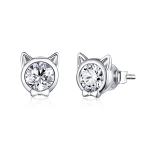 (image for) Pandora Style Silver Cute Cat Stud Earrings - SCE899