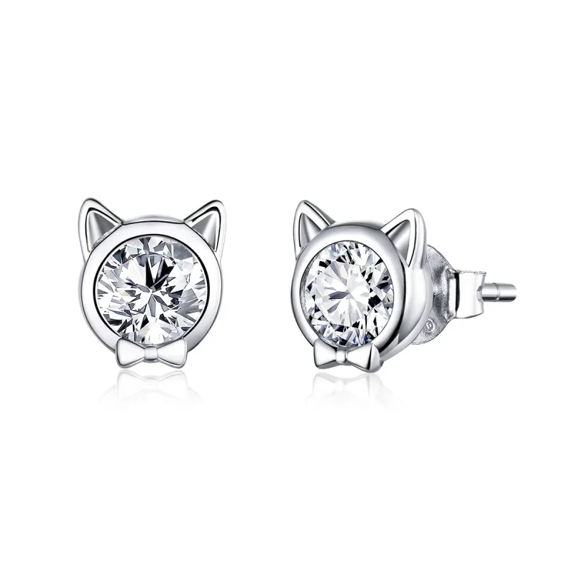 (image for) Pandora Style Silver Cute Cat Stud Earrings - SCE899