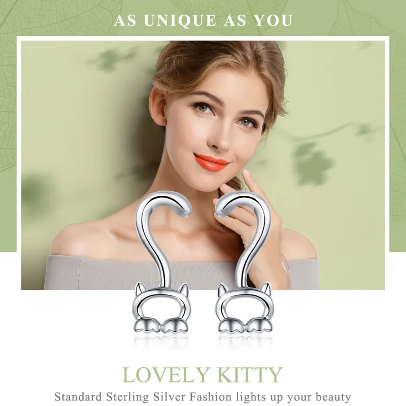 (image for) Pandora Style Silver Cute Cats Stud Earrings - SCE564 - View 2