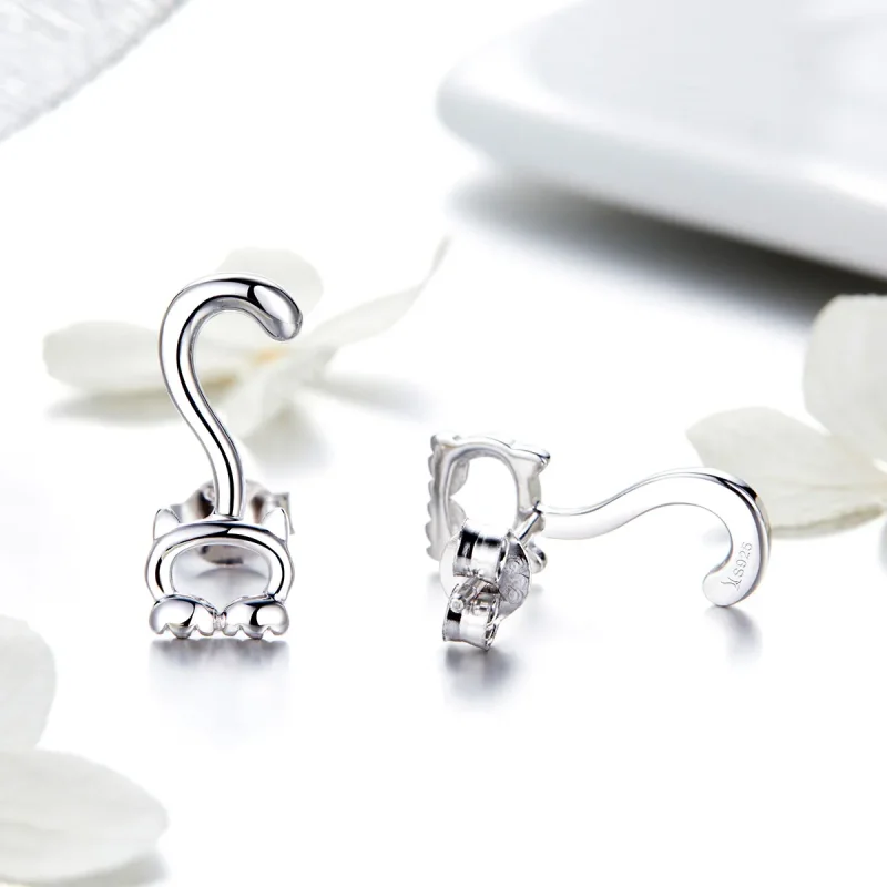 (image for) Pandora Style Silver Cute Cats Stud Earrings - SCE564 - View 3