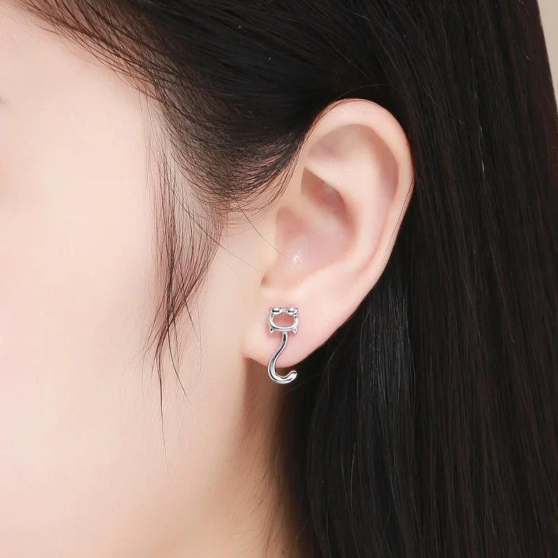(image for) Pandora Style Silver Cute Cats Stud Earrings - SCE564 - View 4
