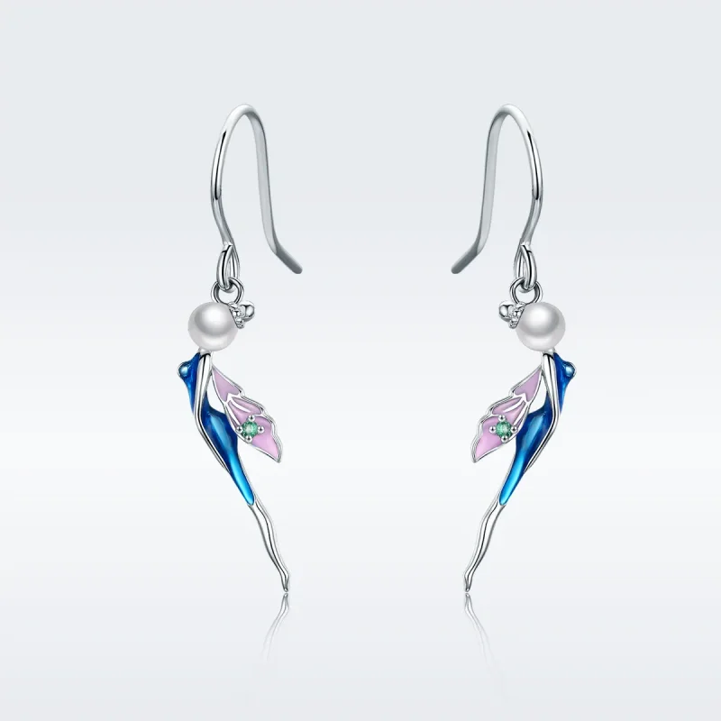 (image for) Pandora Style Silver Cute Fairy Hanging Earrings - SCE378 - View 3