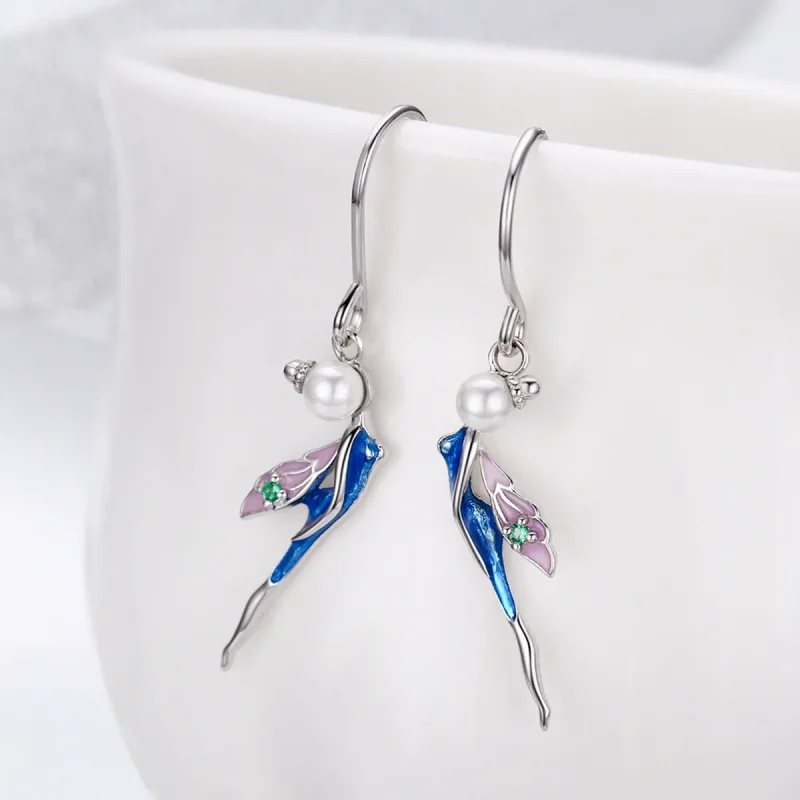 (image for) Pandora Style Silver Cute Fairy Hanging Earrings - SCE378 - View 6