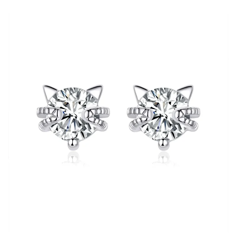 (image for) Pandora Style Silver Cute Kitten Stud Earrings - BSE205