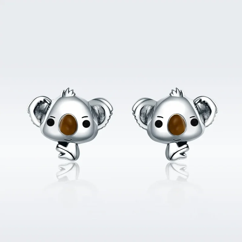 (image for) Pandora Style Silver Cute Koala Stud Earrings - SCE381 - View 3
