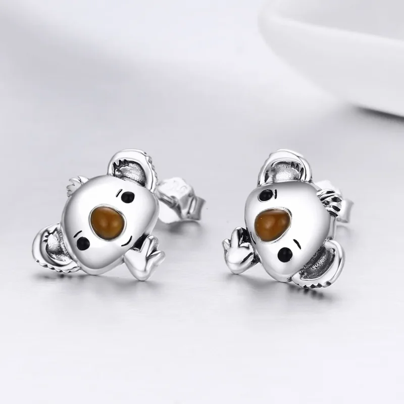 (image for) Pandora Style Silver Cute Koala Stud Earrings - SCE381 - View 4