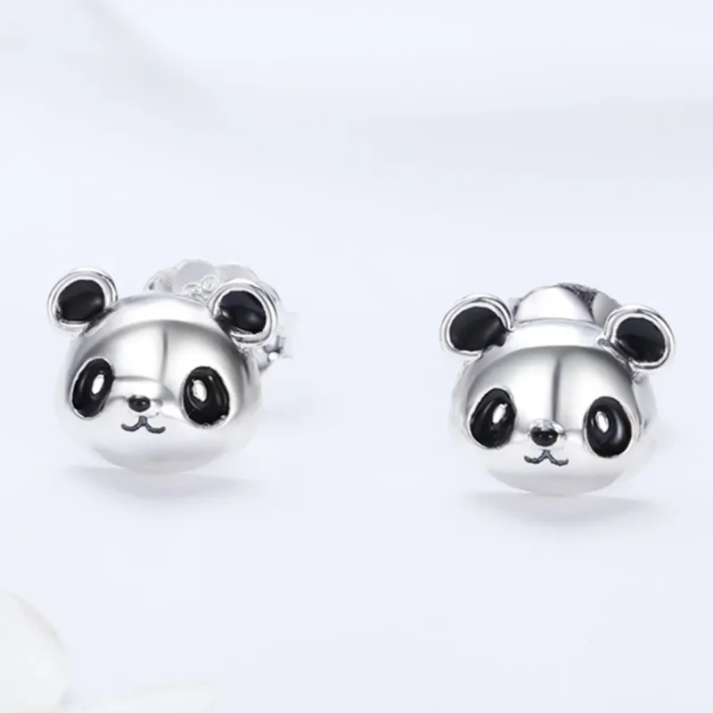 (image for) Pandora Style Silver Cute Panda Stud Earrings - SCE386 - View 2