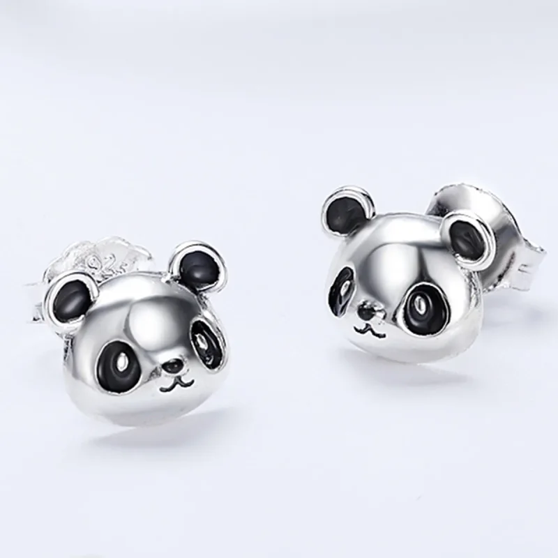 (image for) Pandora Style Silver Cute Panda Stud Earrings - SCE386 - View 3