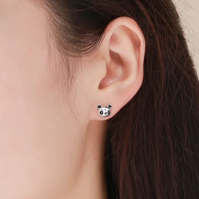 (image for) Pandora Style Silver Cute Panda Stud Earrings - SCE386 - View 5