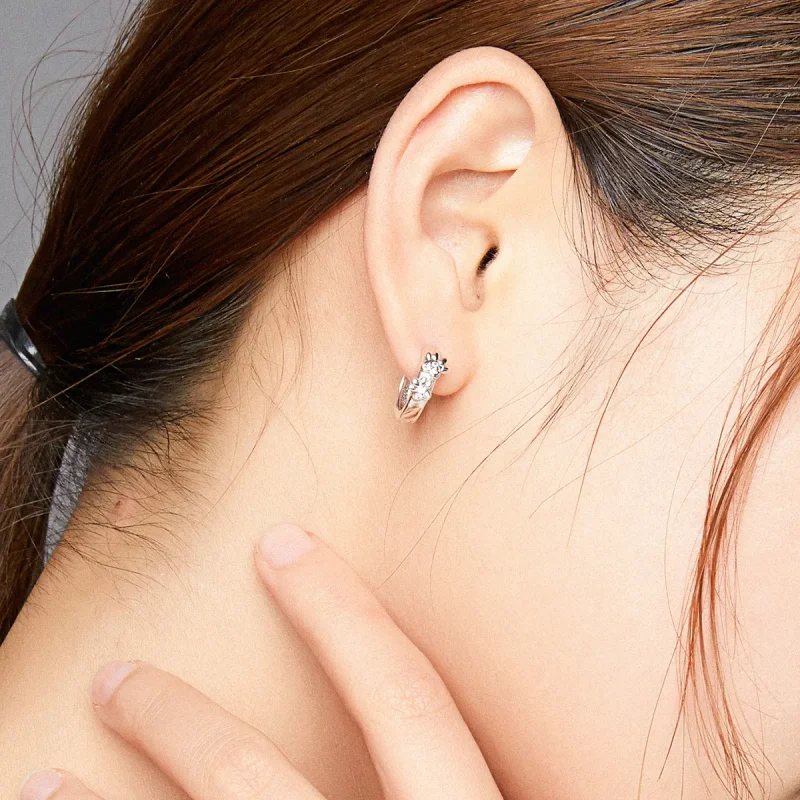 (image for) Pandora Style Silver Cute Paw Print Hoop Earrings - SCE938 - View 7