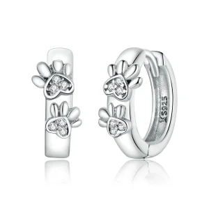 (image for) Pandora Style Silver Cute Paw Print Hoop Earrings - SCE938