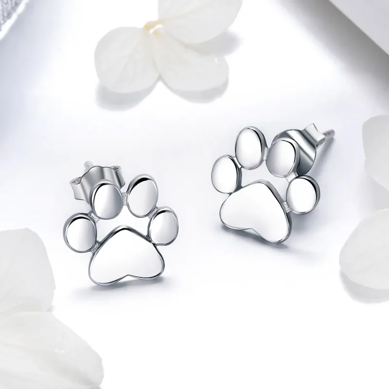 (image for) Pandora Style Silver Cute Paw Stud Earrings - SCE407-2 - View 3