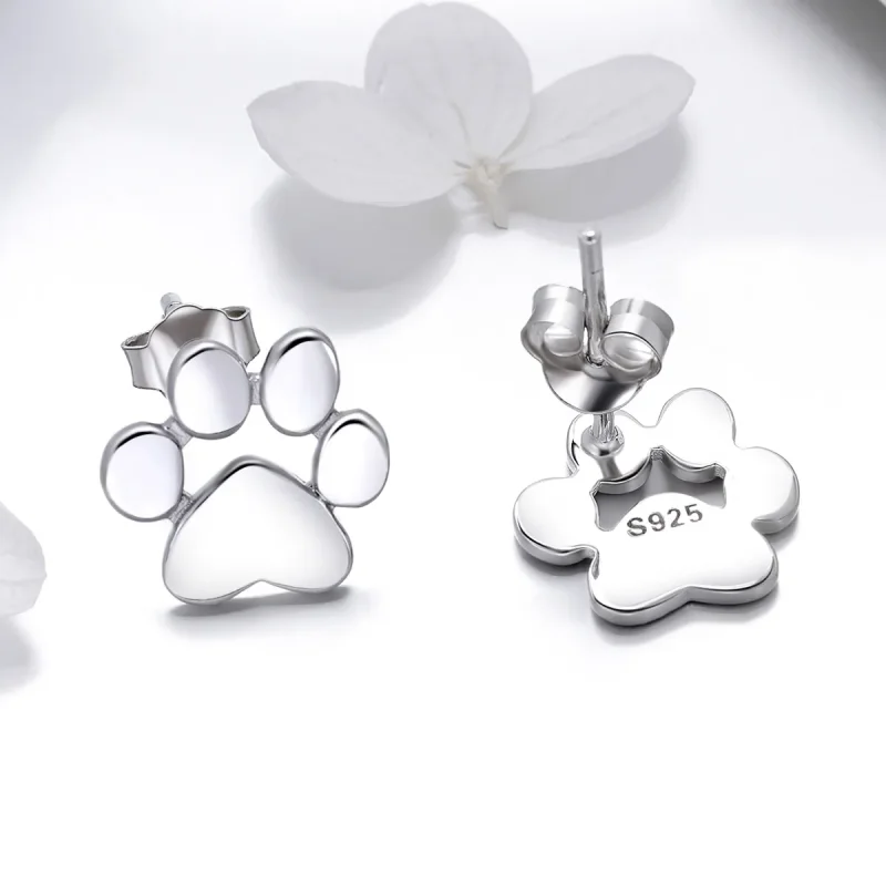 (image for) Pandora Style Silver Cute Paw Stud Earrings - SCE407-2 - View 4