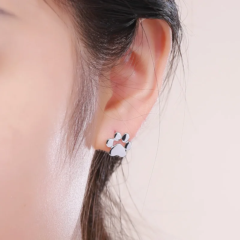 (image for) Pandora Style Silver Cute Paw Stud Earrings - SCE407-2 - View 5