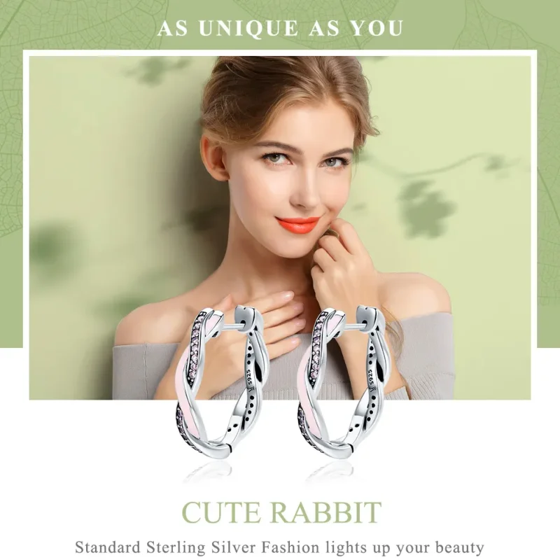 (image for) Pandora Style Silver Cute Rabbit Hoop Earrings - SCE297 - View 2