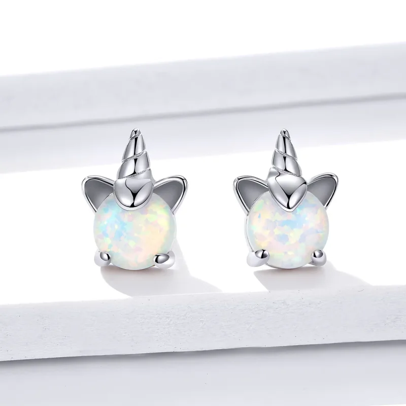 (image for) Pandora Style Silver Cute Unicorn Stud Earrings - SCE737 - View 3