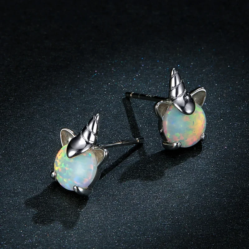 (image for) Pandora Style Silver Cute Unicorn Stud Earrings - SCE737 - View 5
