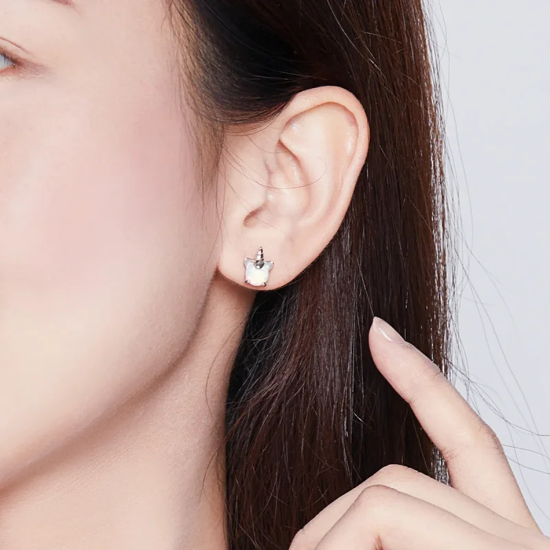 (image for) Pandora Style Silver Cute Unicorn Stud Earrings - SCE737 - View 8