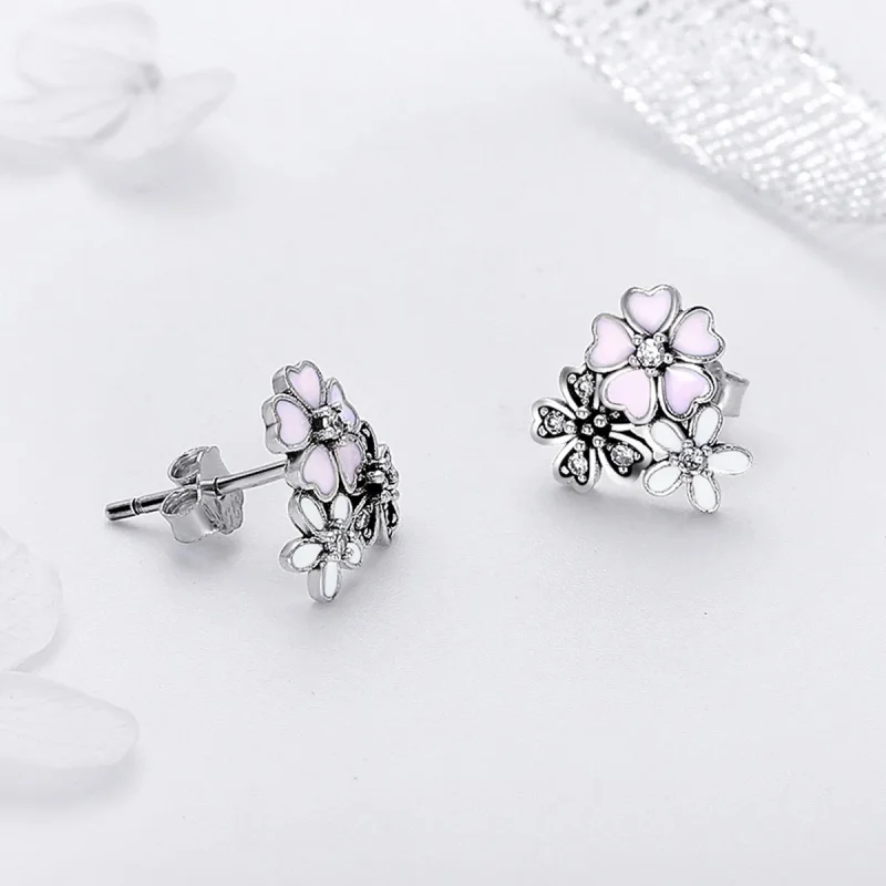 (image for) Pandora Style Silver Daisies and Cherry Blossoms Stud Earrings - SCE400 - View 3