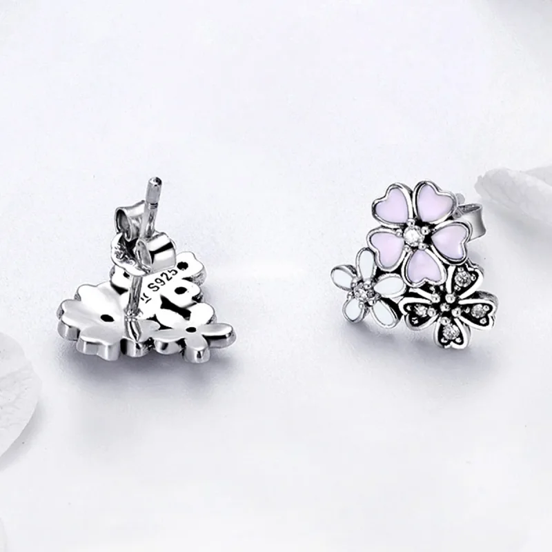(image for) Pandora Style Silver Daisies and Cherry Blossoms Stud Earrings - SCE400 - View 4