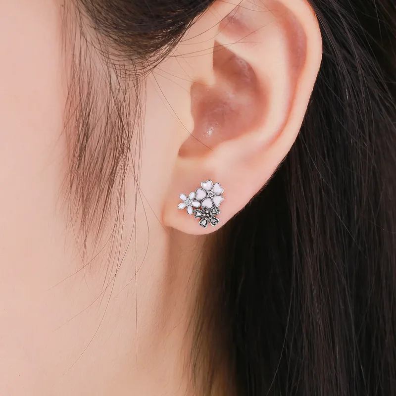 (image for) Pandora Style Silver Daisies and Cherry Blossoms Stud Earrings - SCE400 - View 5