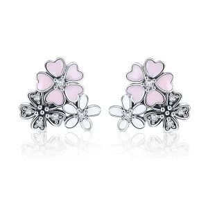 Pandora Style Silver Daisies and Cherry Blossoms Stud Earrings - SCE400 (image for) Pandora Style Silver Daisies and Cherry Blossoms Stud Earrings - SCE400
