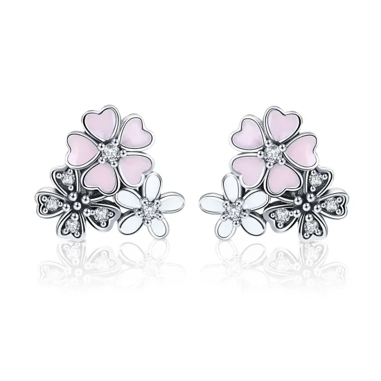 (image for) Pandora Style Silver Daisies and Cherry Blossoms Stud Earrings - SCE400