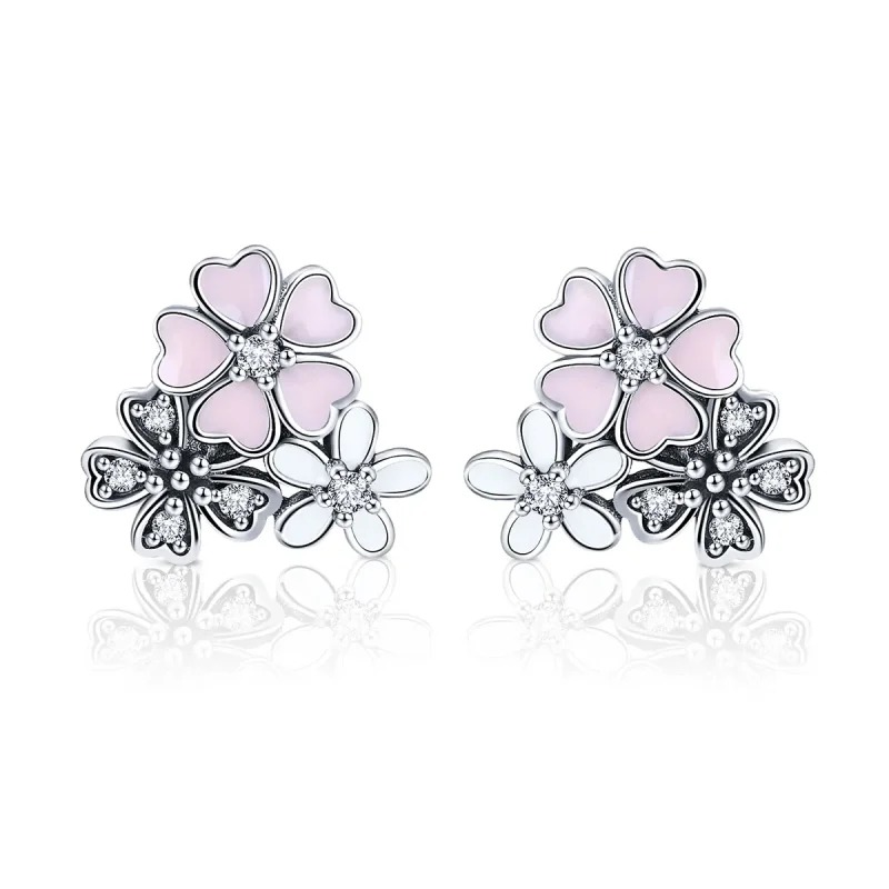 (image for) Pandora Style Silver Daisies and Cherry Blossoms Stud Earrings - SCE400
