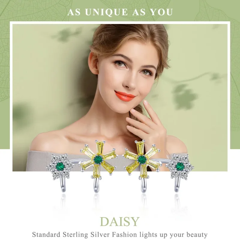 (image for) Pandora Style Silver Daisy Flower Stud Earrings - SCE487 - View 2