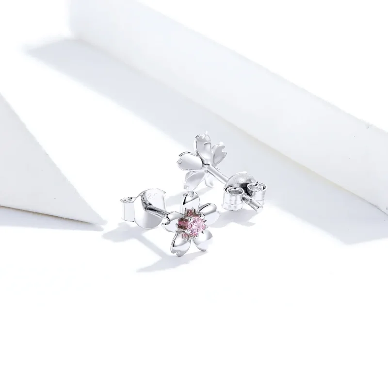 (image for) Pandora Style Silver Daisy Flower Stud Stud Earrings - SCE784 - View 3