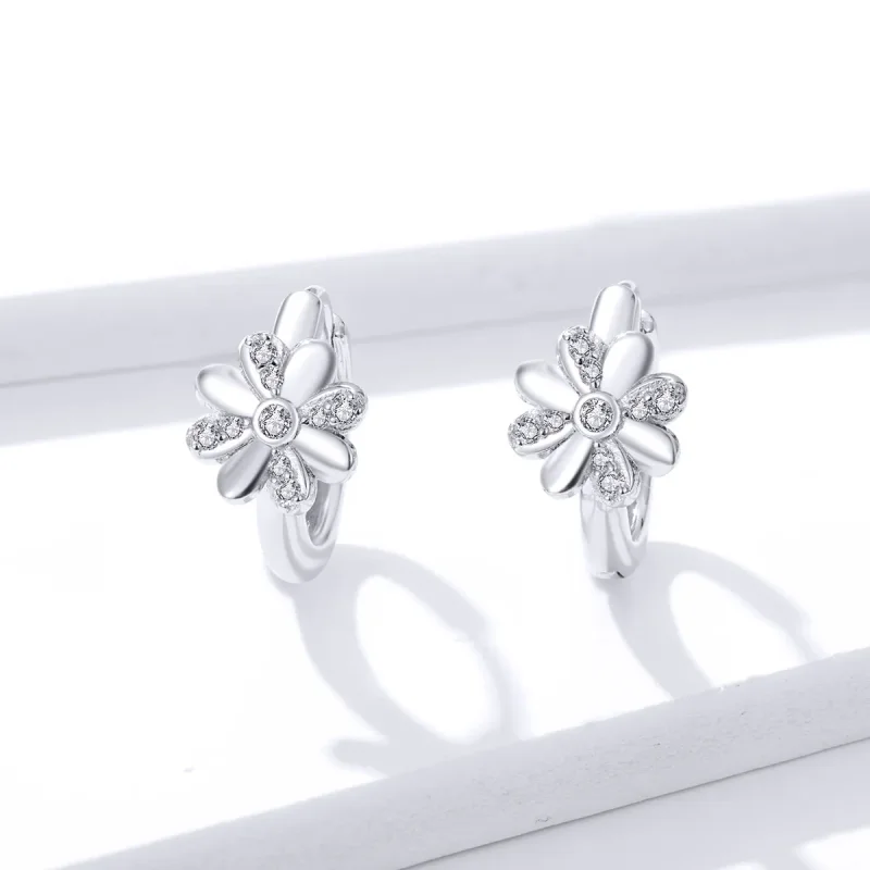 (image for) Pandora Style Silver Daisy Hoop Earrings - BSE359 - View 2