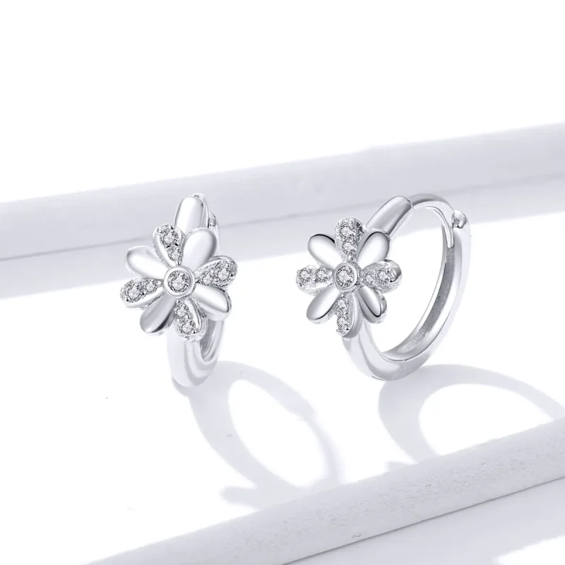 (image for) Pandora Style Silver Daisy Hoop Earrings - BSE359 - View 3