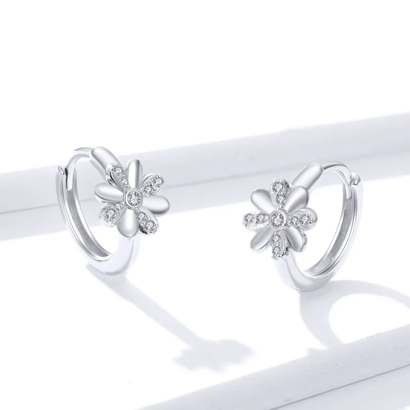 (image for) Pandora Style Silver Daisy Hoop Earrings - BSE359 - View 4