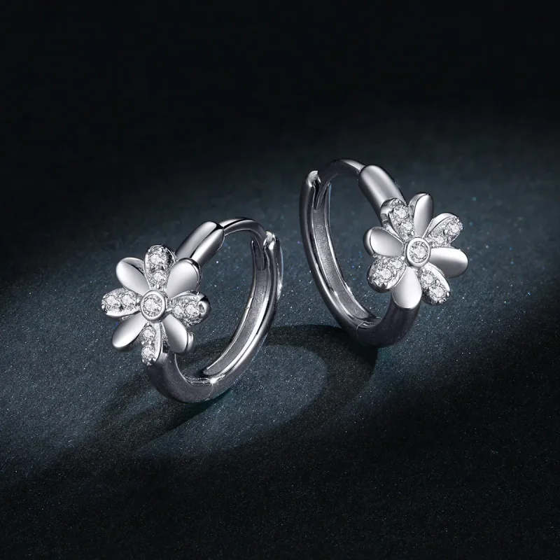 (image for) Pandora Style Silver Daisy Hoop Earrings - BSE359 - View 5