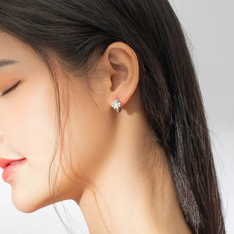 (image for) Pandora Style Silver Daisy Hoop Earrings - BSE359 - View 7