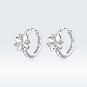 (image for) Pandora Style Silver Daisy Hoop Earrings - BSE359
