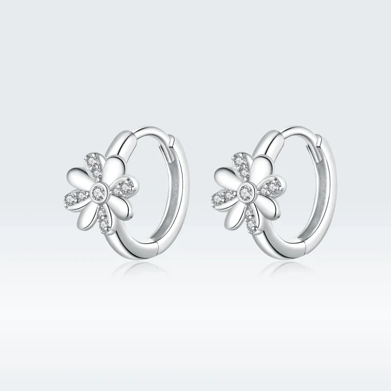 (image for) Pandora Style Silver Daisy Hoop Earrings - BSE359