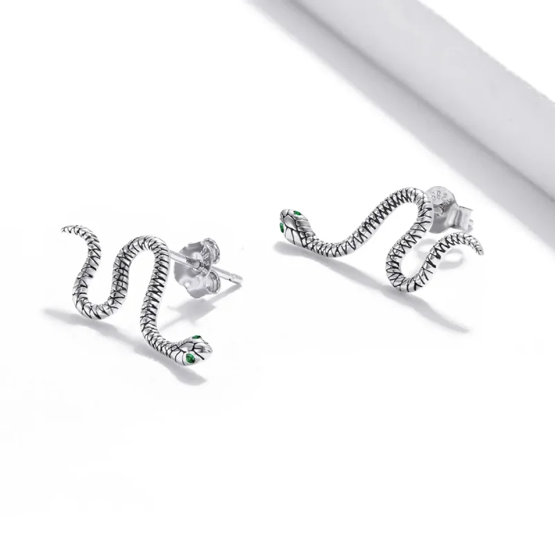 (image for) Pandora Style Silver Dance of The Snake Stud Earrings - SCE1111 - View 4