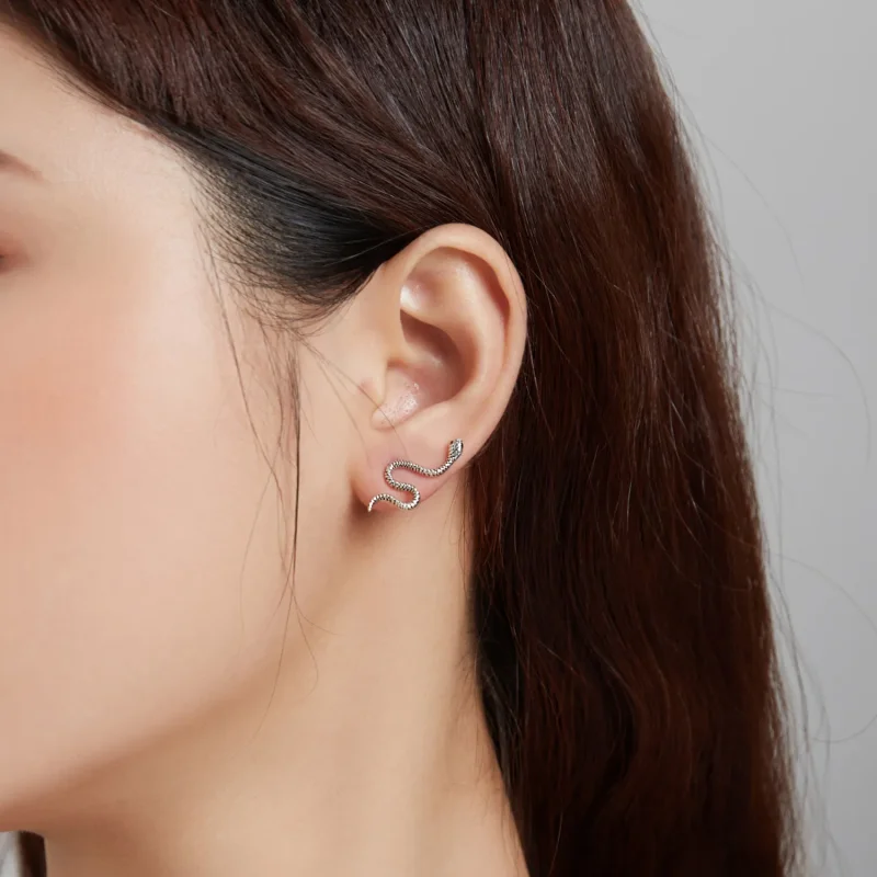 (image for) Pandora Style Silver Dance of The Snake Stud Earrings - SCE1111 - View 5