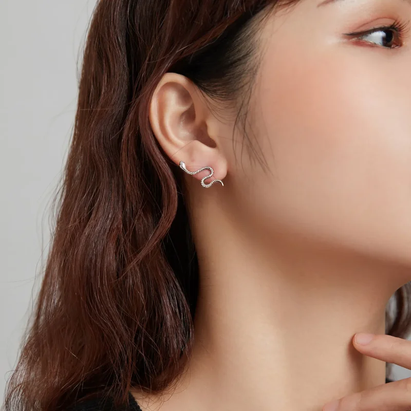 (image for) Pandora Style Silver Dance of The Snake Stud Earrings - SCE1111 - View 7
