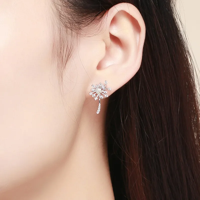 (image for) Pandora Style Silver Dandelion Love Stud Earrings - SCE506 - View 5