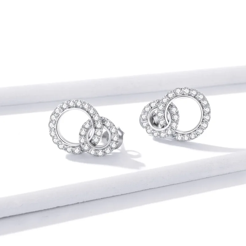(image for) Pandora Style Silver Dazzling Doubles Stud Earrings - BSE388 - View 2