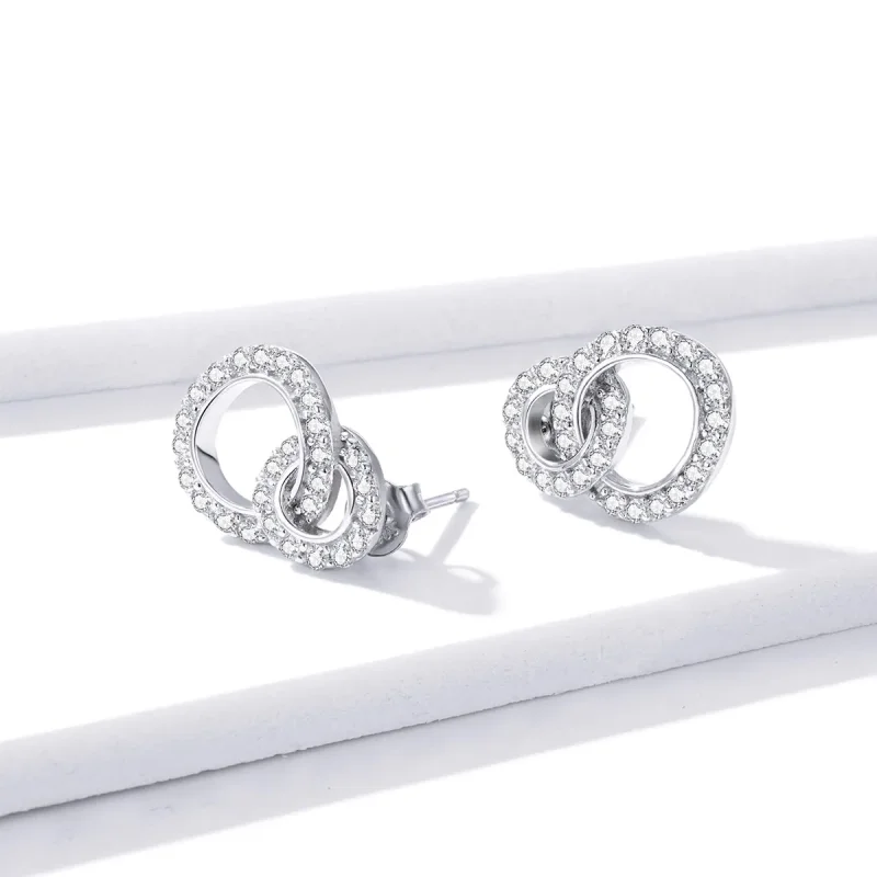 (image for) Pandora Style Silver Dazzling Doubles Stud Earrings - BSE388 - View 3