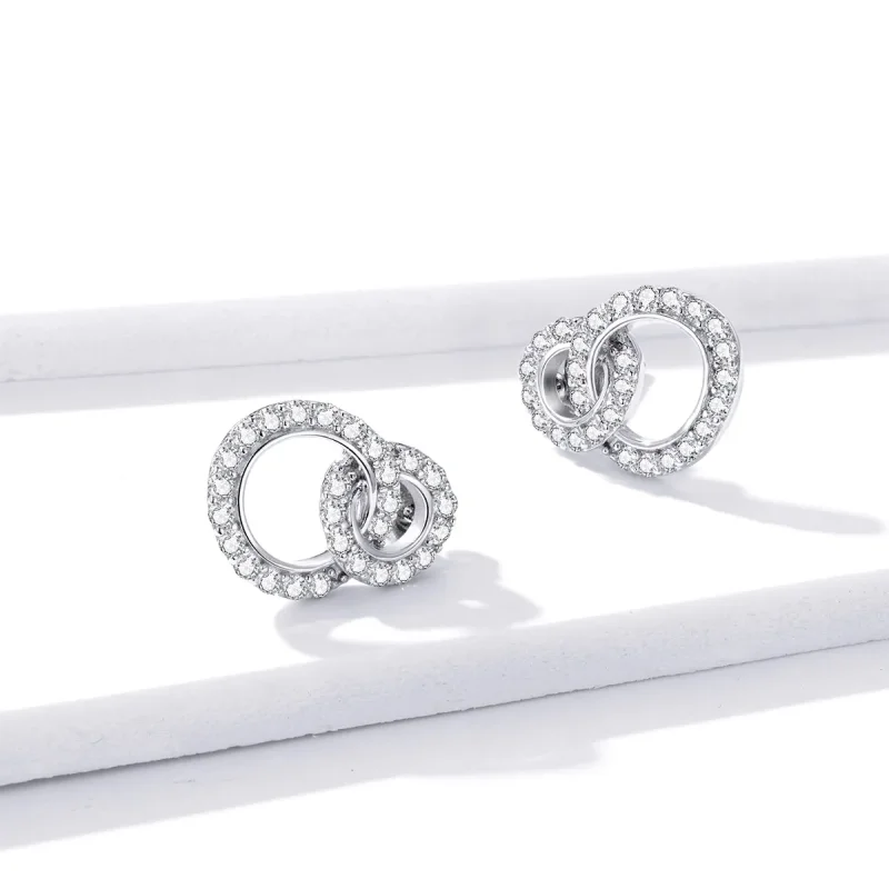 (image for) Pandora Style Silver Dazzling Doubles Stud Earrings - BSE388 - View 4