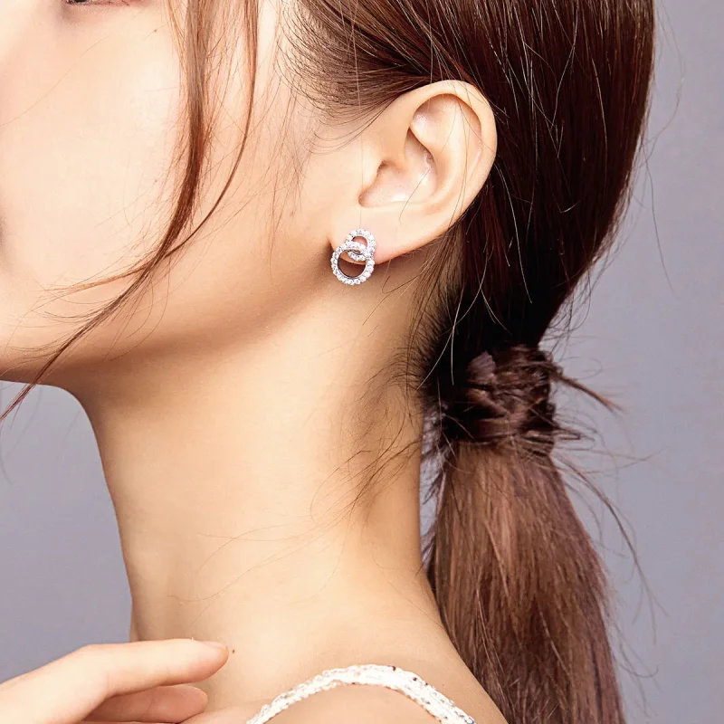(image for) Pandora Style Silver Dazzling Doubles Stud Earrings - BSE388 - View 6