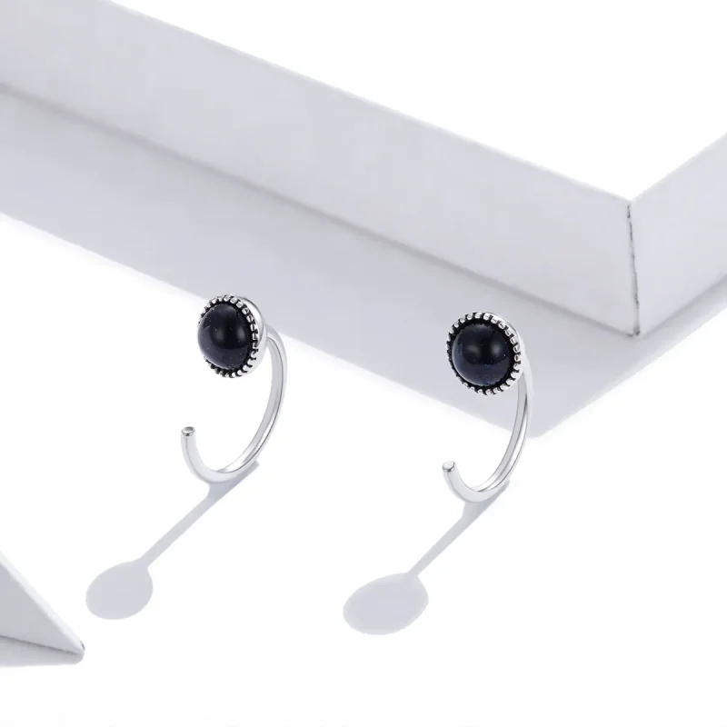 (image for) Pandora Style Silver Deep Night Sky Hoop Earrings - SCE950 - View 4