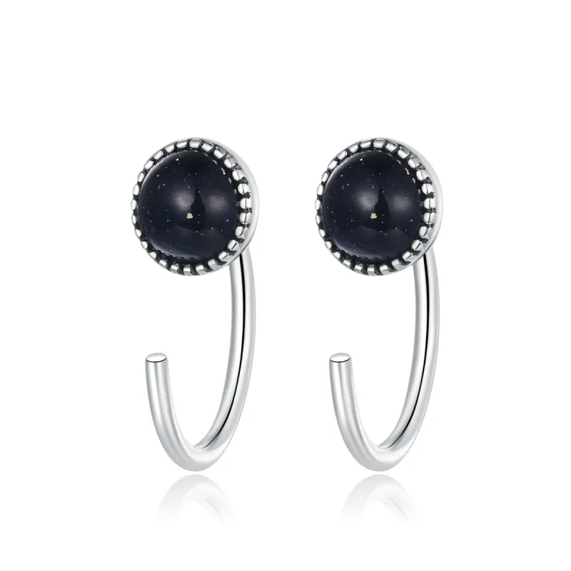 (image for) Pandora Style Silver Deep Night Sky Hoop Earrings - SCE950