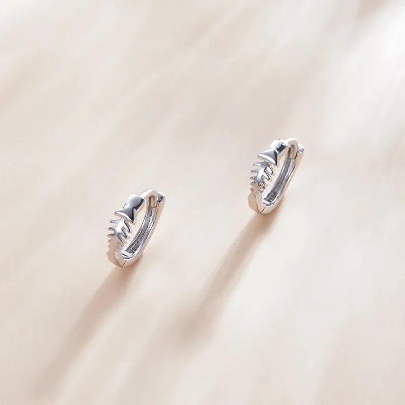 (image for) Pandora Style Silver Delicate Fish Bones Hoop Earrings - SCE1108 - View 2