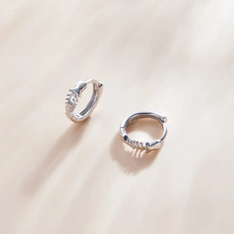 (image for) Pandora Style Silver Delicate Fish Bones Hoop Earrings - SCE1108 - View 3